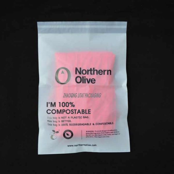 Eco-Friendly Custom 100% Biodegradable Compostable PLA PBAT Self-Adhesive Plastic Bag for Clothing & Shoes Custom Logo Packaging